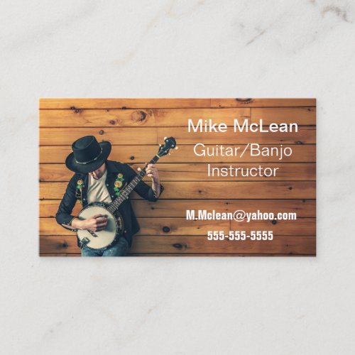 Country Music Style Banjo Player Over Wooden Backdrop Business Cards