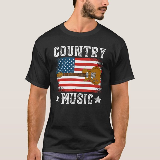 Country Music US Flag Guitar Patriotic Southern We T-Shirt (Front)