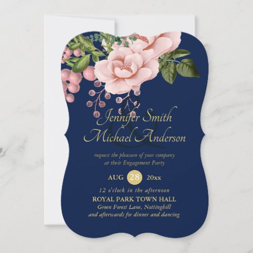 Country Navy Blue Blush Pink Roses Gold ENGAGEMENT