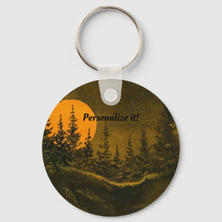 Country night landscape; hunter's or harvest moon keychain