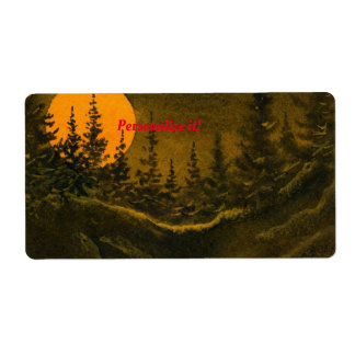 Country night landscape; hunter's or harvest moon label