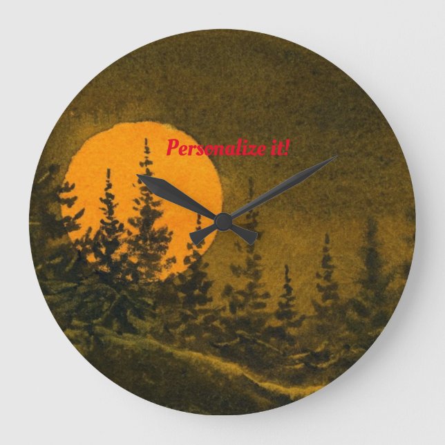 Country night landscape; hunter's or harvest moon large clock (Front)