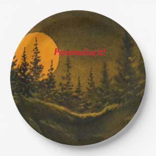 Country night landscape; hunter's or harvest moon paper plates