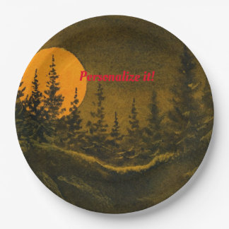 Country night landscape; hunter's or harvest moon paper plates
