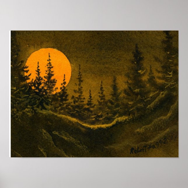 Country night landscape; hunter's or harvest moon poster (Front)