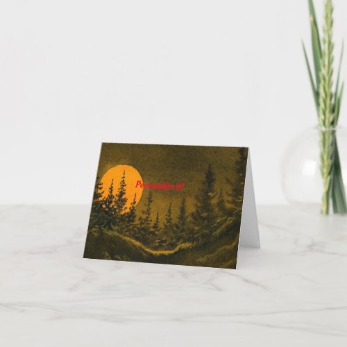 Country night landscape hunters or harvest moon thank you card