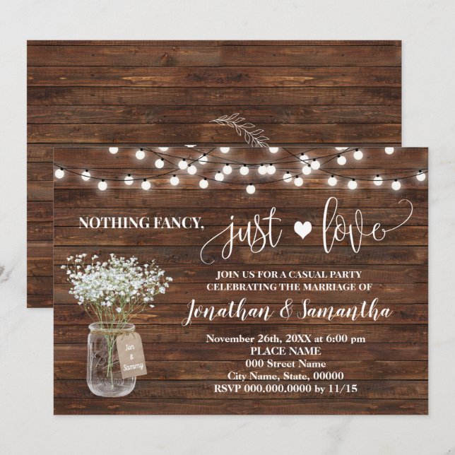 Country Nothing Fancy Just Love Elopement Invite (Front/Back)