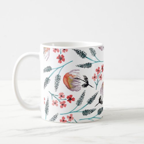 Country Orange Weeping Flowers Watercolor Coffee Mug