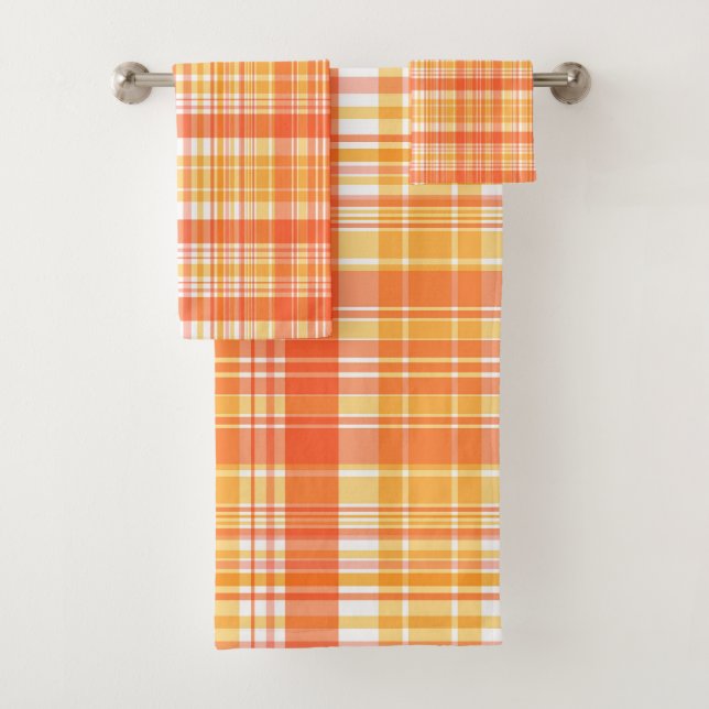 Country Orange Yellow Plaids Bath Towel Set (Insitu)