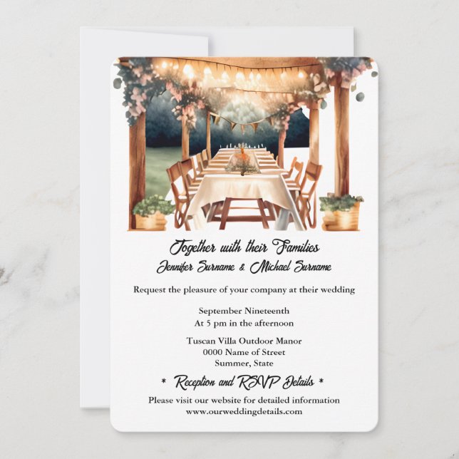 Country outdoor Tuscan style wedding string lights Invitation (Front)