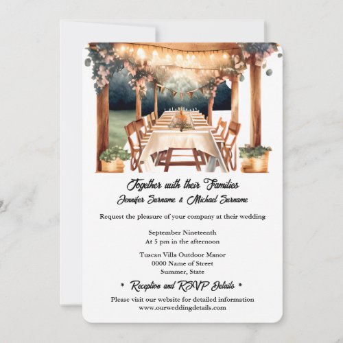 Country outdoor Tuscan style wedding string lights Invitation