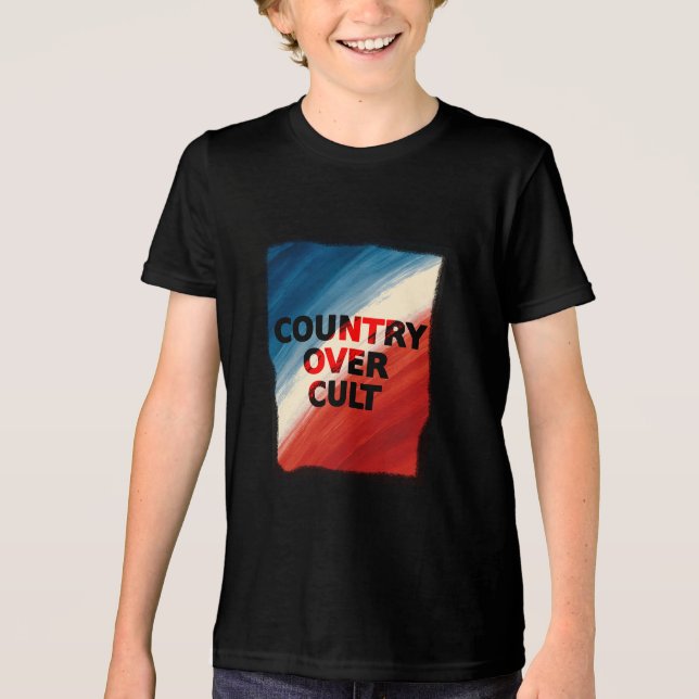Country Over Cult – Patriotic Paint Streaks Tri-Blend Shirt (Front)