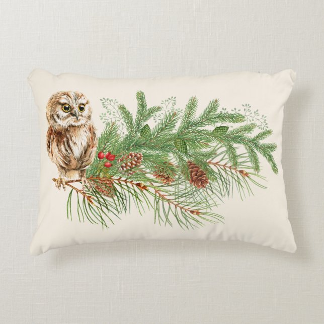 Country Owl Christmas Pillow (Front)