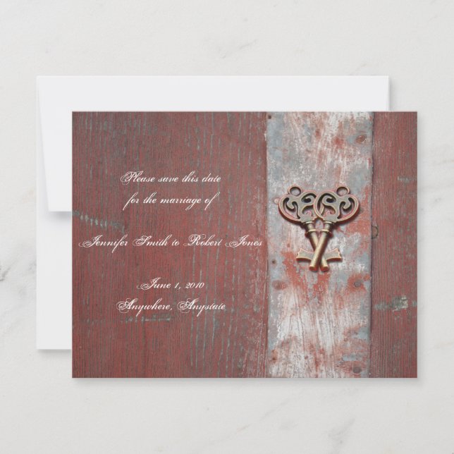 Country Painted Wood Skeleton Keys Save the Date Invitation (Front)