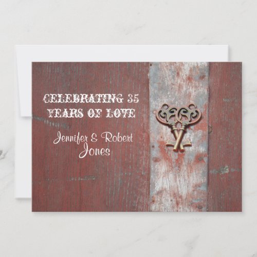 Country Painted Wood with Skeleton Key Anniversary Custom Invite