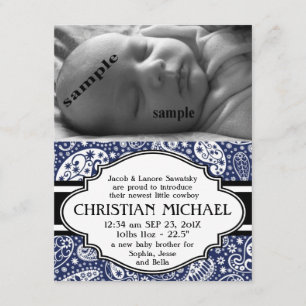 Country Paisley New Baby Boy Birth Announcement