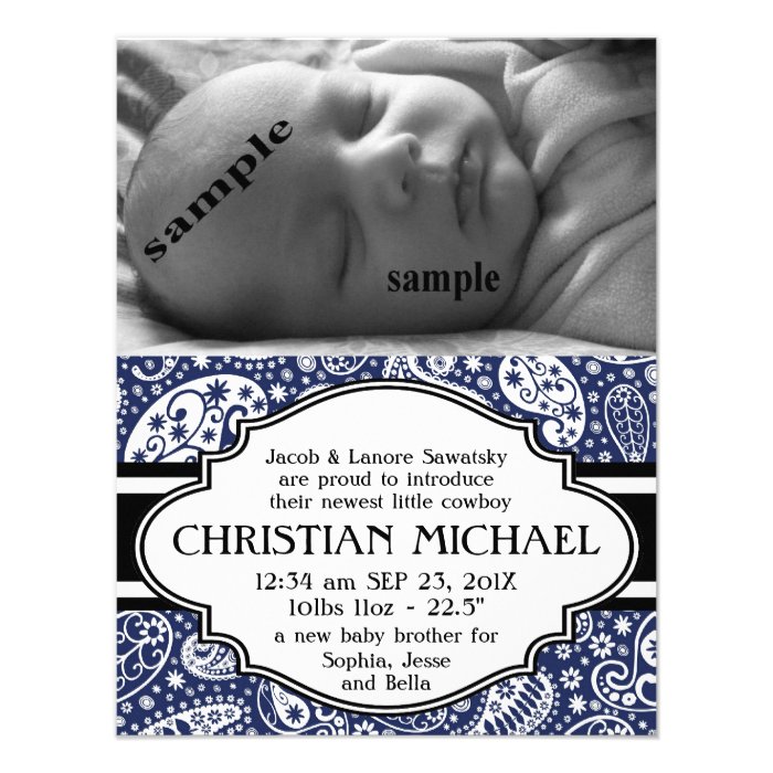 Country Paisley New Baby Boy Birth Announcement