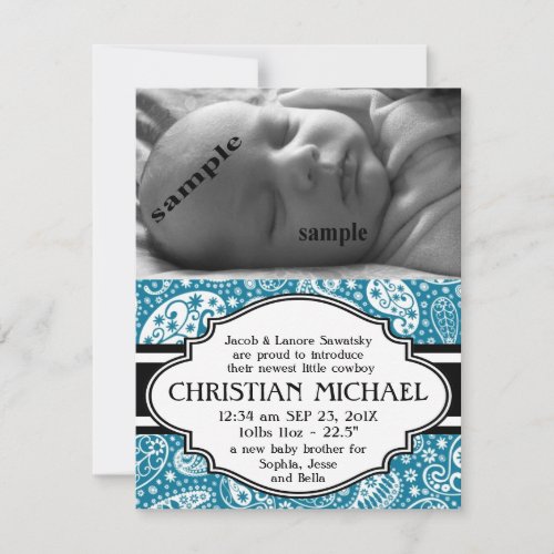 Country Paisley New Baby Boy Birth Announcement