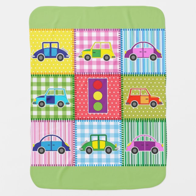 Country Patchwork Cars Baby Blanket (Front)
