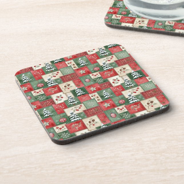 Country patchwork christmas pattern beverage coaster (Left Side)