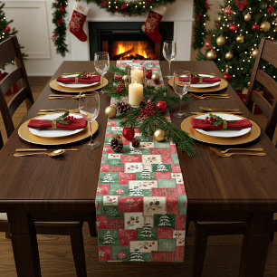 Country patchwork christmas pattern medium table runner