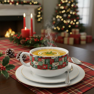 Country patchwork christmas pattern soup mug