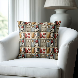 Country Patchwork Dog Pattern Throw Pillow