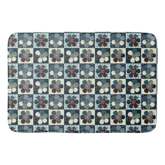 Country Patchwork Flowers  Bath Mat (Front)