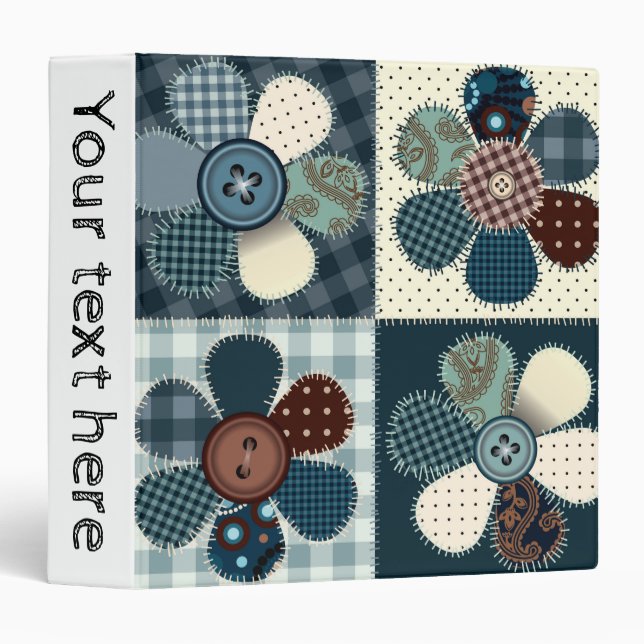 Country Patchwork Flowers Personalized 3 Ring Binder (Front/Spine)