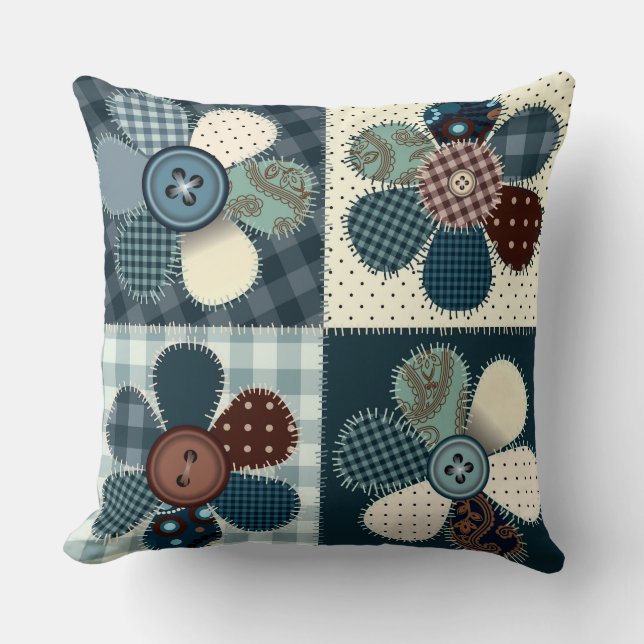 Country patchwork flowers picture pillow (Front)