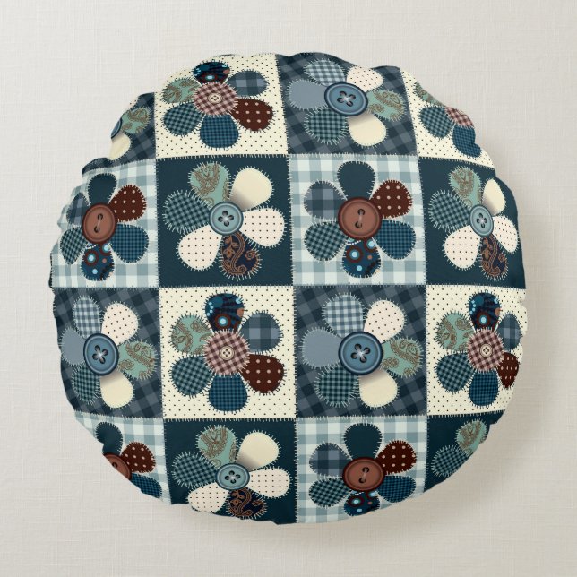Country Patchwork Flowers   Round Pillow (Front)