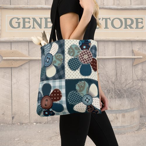 Country Patchwork Flowers Tote Bag