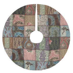 Country patchwork quilt, 3D texture. Brushed Polyester Tree Skirt