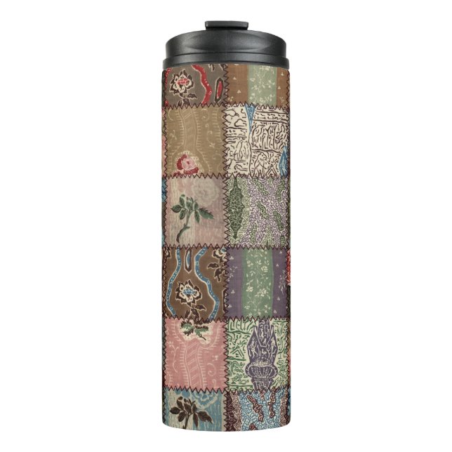 Country patchwork quilt, 3D texture. Thermal Tumbler (Front)