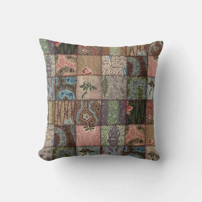 Country patchwork quilt, 3D texture. Throw Pillow (Front)