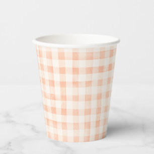 Country Peach Colored Gingham Paper Cups