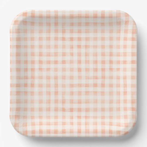 Country Peach Colored Gingham Paper Plates