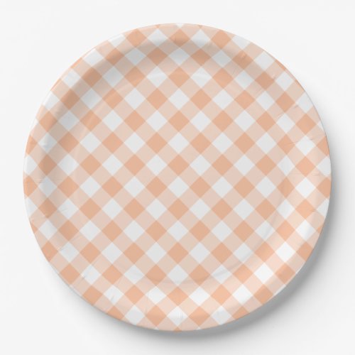 Country Peach Gingham Paper Plates