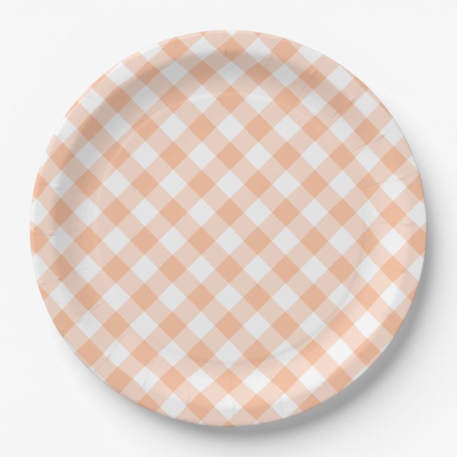 Country Peach Gingham Paper Plates (Front)