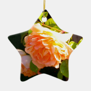 Country Peach Roses Ceramic Ornament