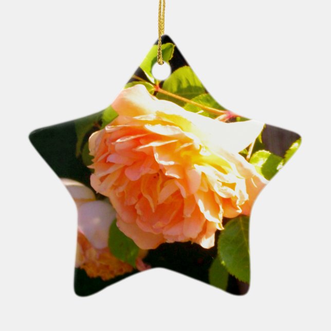 Country Peach Roses Ceramic Ornament (Front)