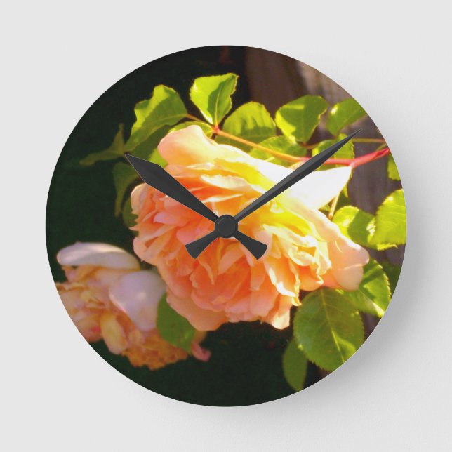 Country Peach Roses Round Clock (Front)