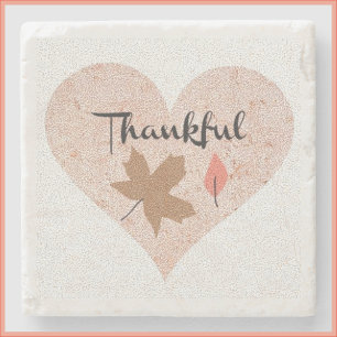 Country Peach Thankful Heart and Leaf Stone Coaster