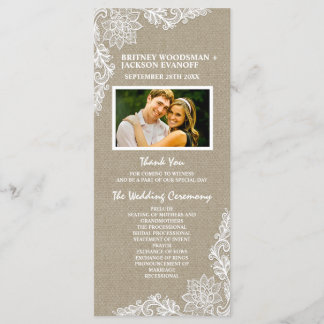 Country Photo Burlap and Lace Wedding Programs