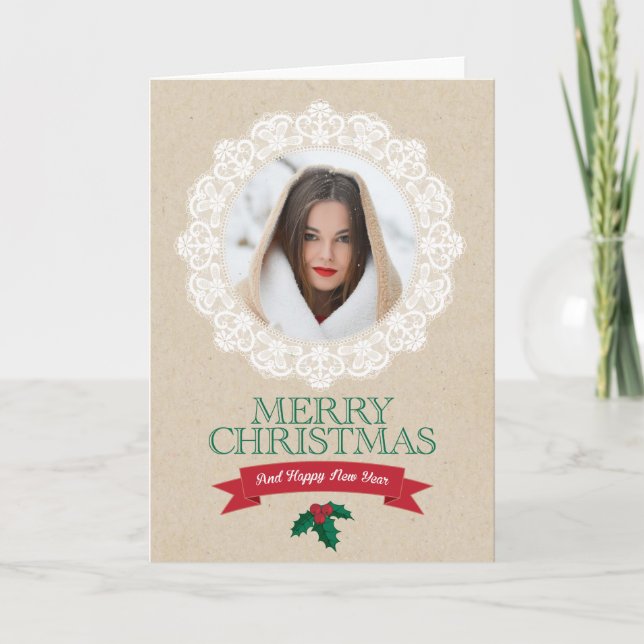 Country Photo Lace Christmas Card (Front)