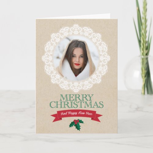 Country Photo Lace Christmas Card