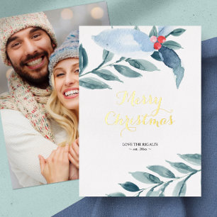 Country Photo Merry Christmas Cards Blue