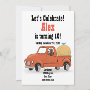 Country Pickup Birthday Party, Personalizable Invitation