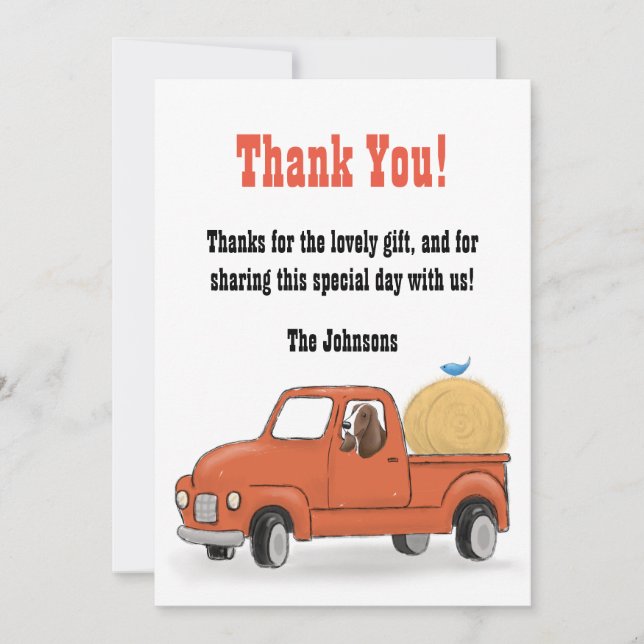 Country Pickup Truck Birthday, Personalizable Thank You Card (Front)