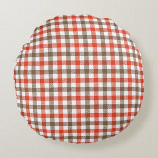 Country Picnic Red and White Gingham with Brown Ac Round Pillow